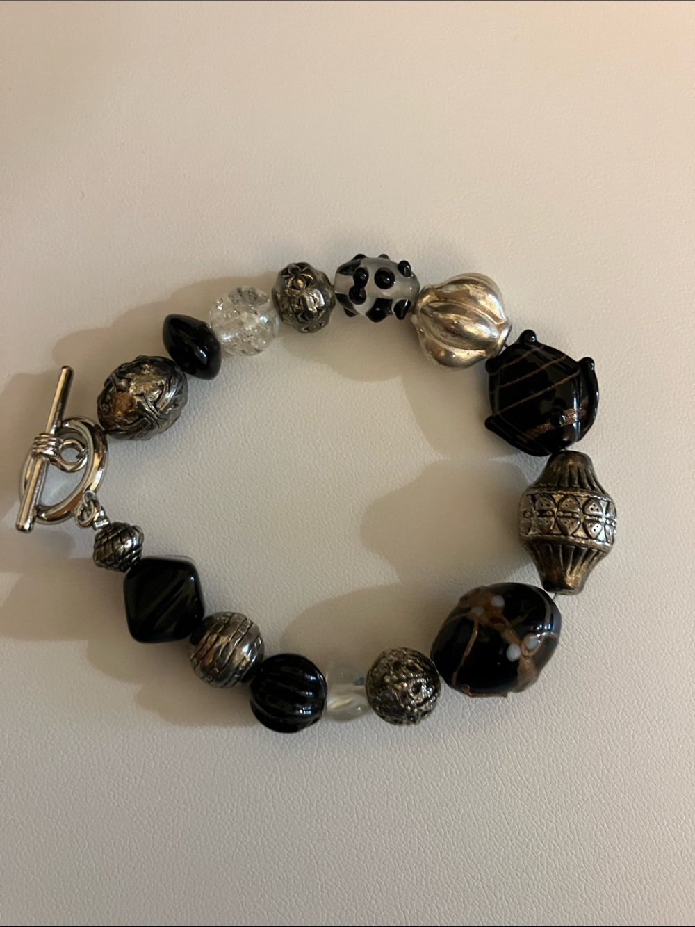 Black and Silver Beaded Bracelet for Women - Mixed Bead Statement Piece